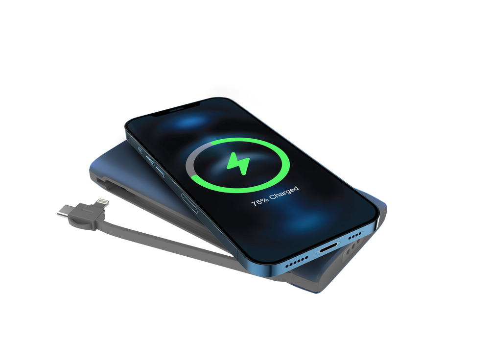 Powerology 8 in 1 Power Station 10000mAh with Built-In Cable and wireless charger - Blue
