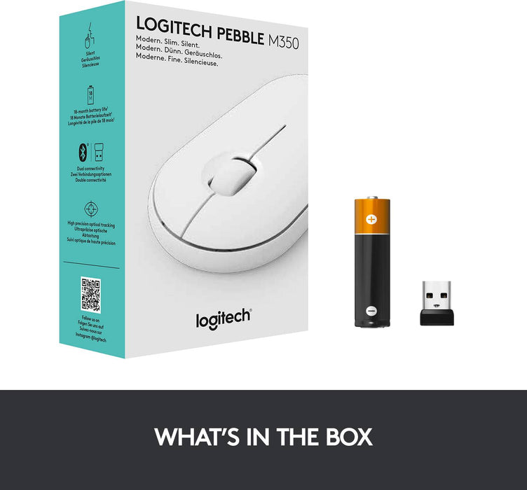 Logitech Pebble Wireless Mouse with Bluetooth or USB - White