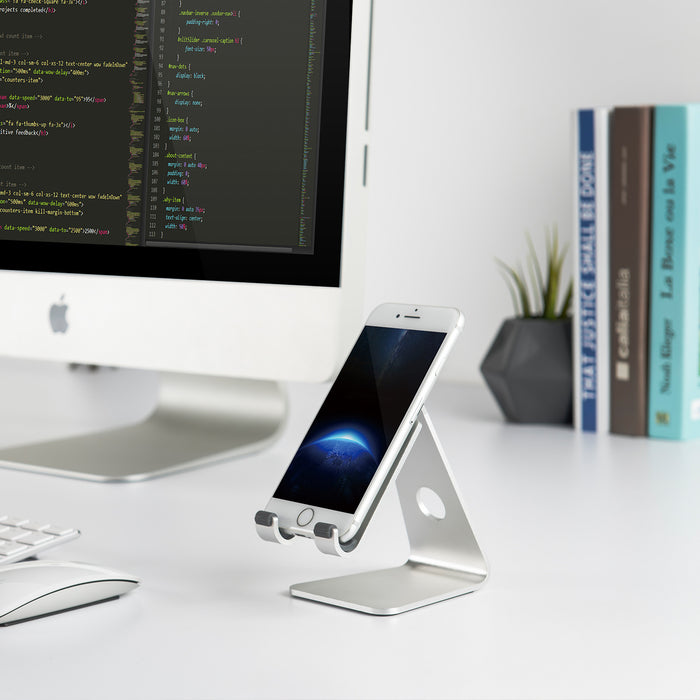 Adjustable tablet and phone stand with CNC precision, heavy-duty aluminum base, fits up to 10-inch devices - TaMiMi Projects in Qatar.