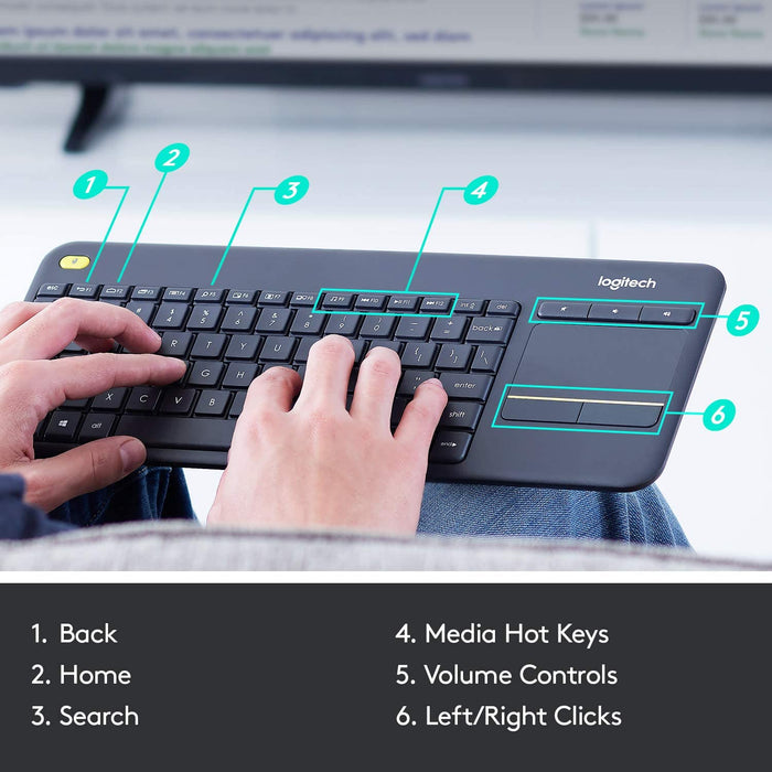 Logitech K400 Plus Wireless Touch TV Keyboard with Easy Media Control and Built-In Touchpad - AR/EN