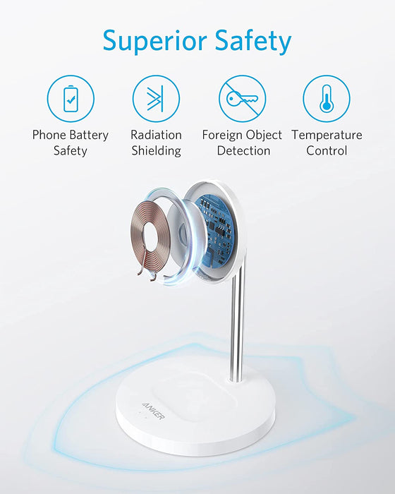 Anker Wireless Charging Stand, PowerWave 2-in-1 Magnetic Stand Lite - White