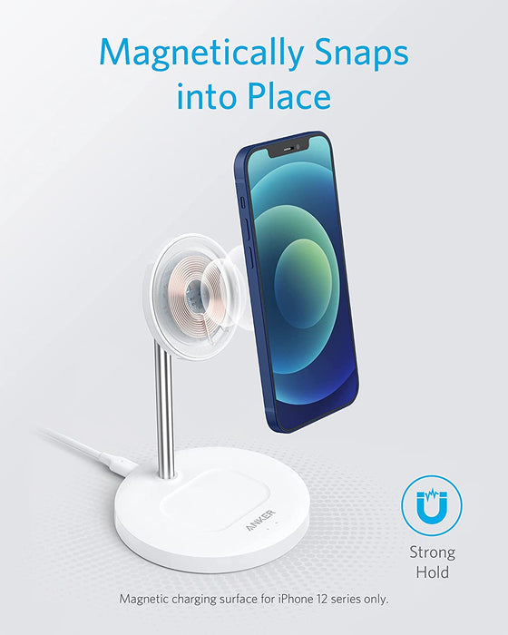 Anker Wireless Charging Stand, PowerWave 2-in-1 Magnetic Stand Lite - White