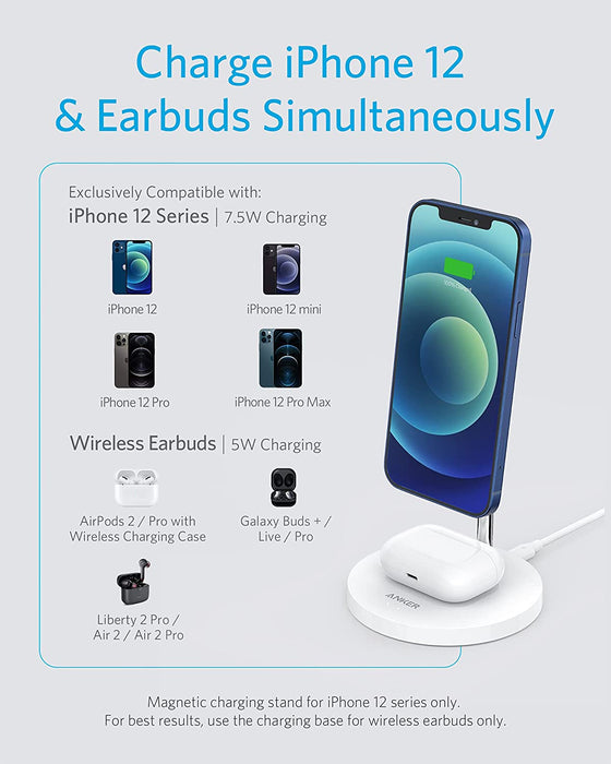 Anker Wireless Charging Stand, PowerWave 2-in-1 Magnetic Stand Lite - White