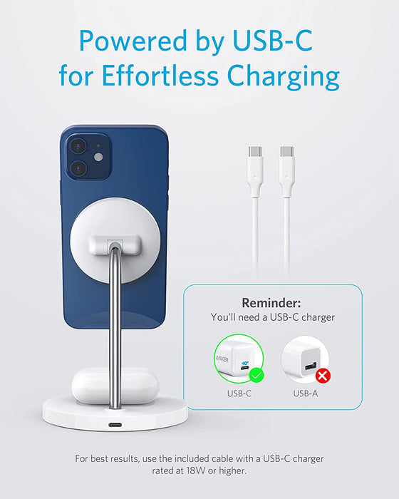 Anker Wireless Charging Stand, PowerWave 2-in-1 Magnetic Stand Lite - White
