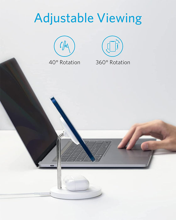 Anker Wireless Charging Stand, PowerWave 2-in-1 Magnetic Stand Lite - White