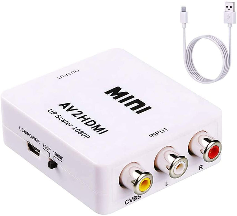 Mini AV to HDMI converter, 1080p upscaler, easy setup for connecting old devices to modern TVs - TaMiMi Projects in Qatar.