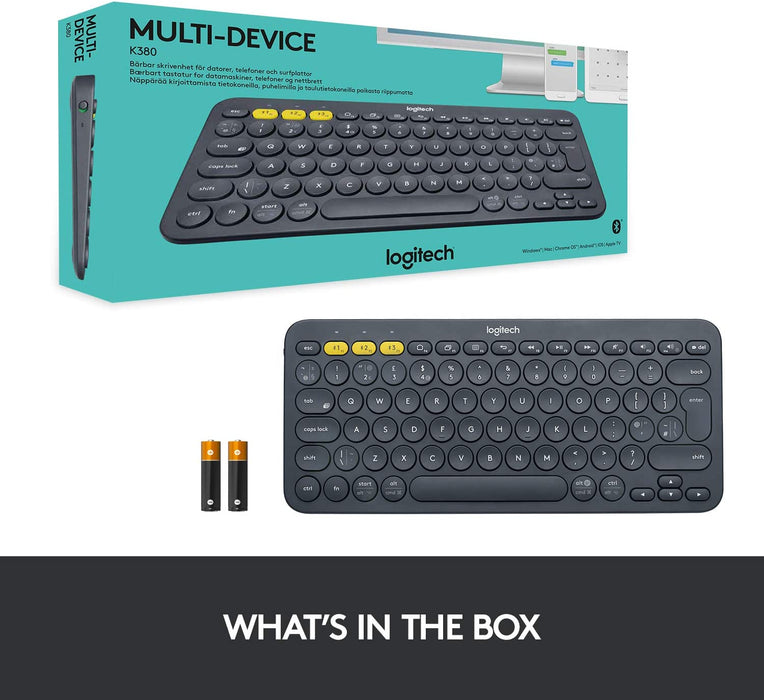 Logitech K380 Multi-Device Bluetooth Keyboard - Easy-Switch up to 3 Devices – Dark Grey