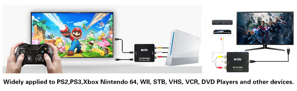 ‫محول AV إلى HDMI صغير مع ترقية إلى 1080p، سهل التركيب لتوصيل الأجهزة القديمة بشاشات حديثة - تميمي بروجكتس قطر.‬