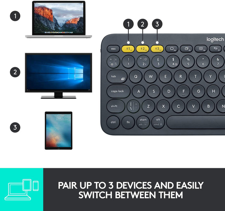 Logitech K380 Multi-Device Bluetooth Keyboard - Easy-Switch up to 3 Devices – Dark Grey