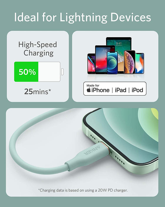 Anker Powerline III Flow, USB C to Lightning - 90cm - Green