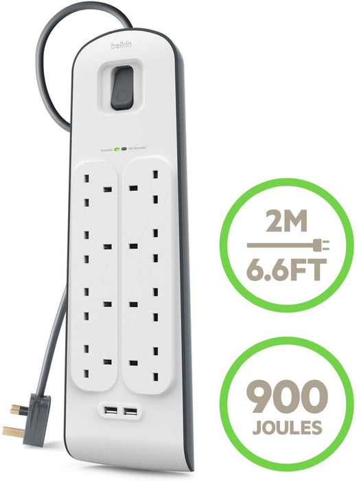 Belkin Surge Protected 8-Socket Extension Lead with USB - 2 m