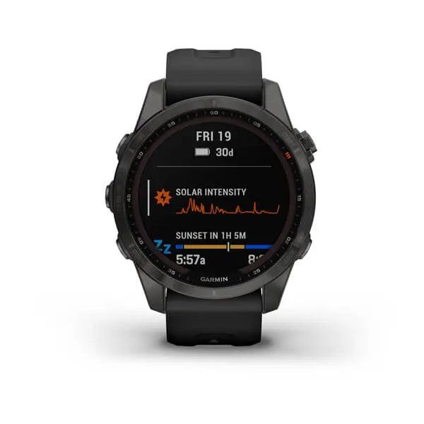 Fēnix® 7S Sapphire Solar - Carbon Grey DLC Titanium with Black Band - 42mm